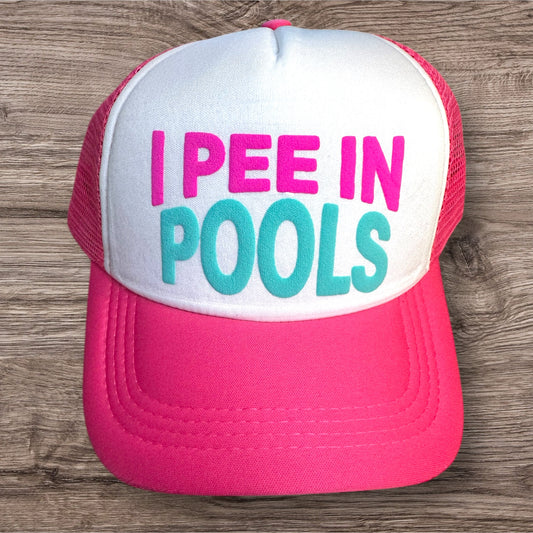 Trucker Hat -  I Pee In Pools - Pink_Teal