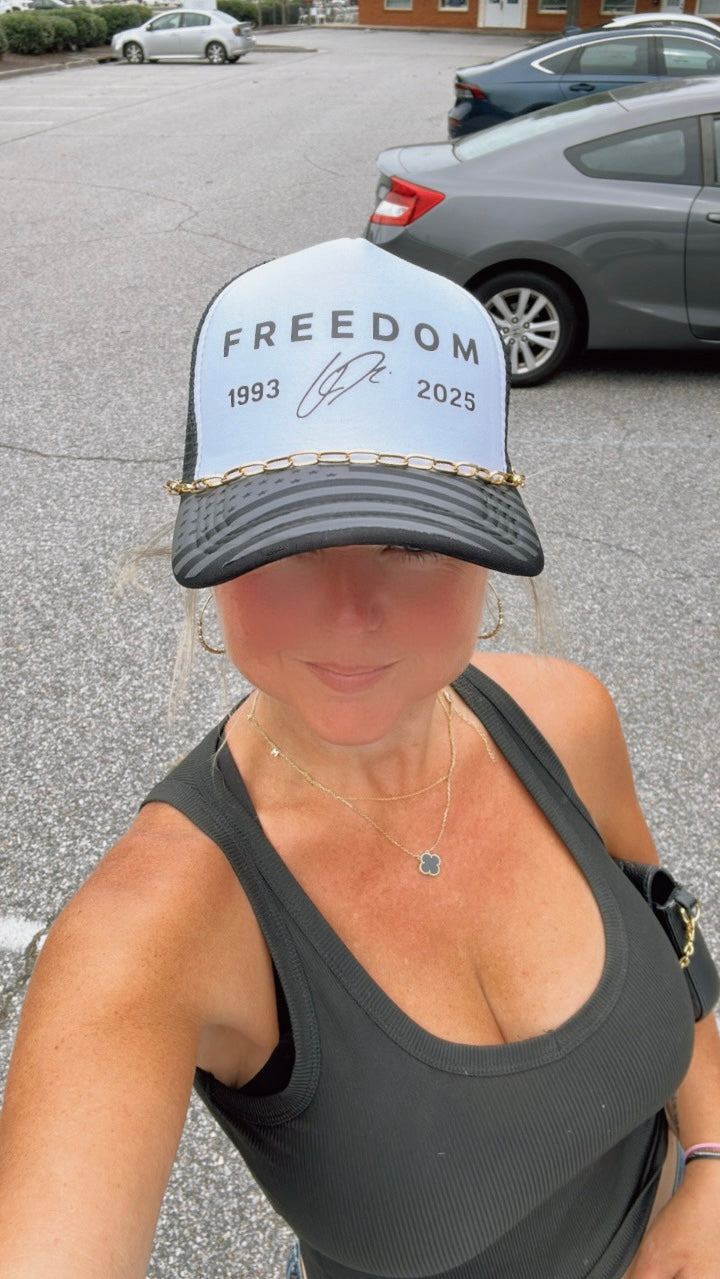 Trucker Hat -  FREEDOM CK signature with Flag Brim (chain not included)