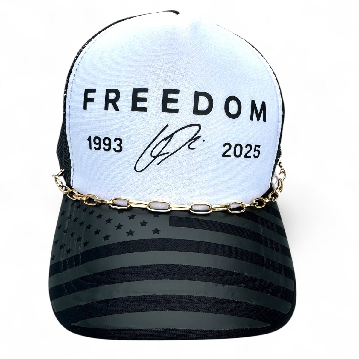 Trucker Hat -  FREEDOM CK signature with Flag Brim (chain not included)